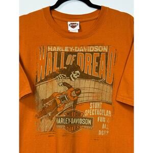 Harley Davidson Wall Of Dread Skull Halloween Print Shirt Orange Black Mens XL